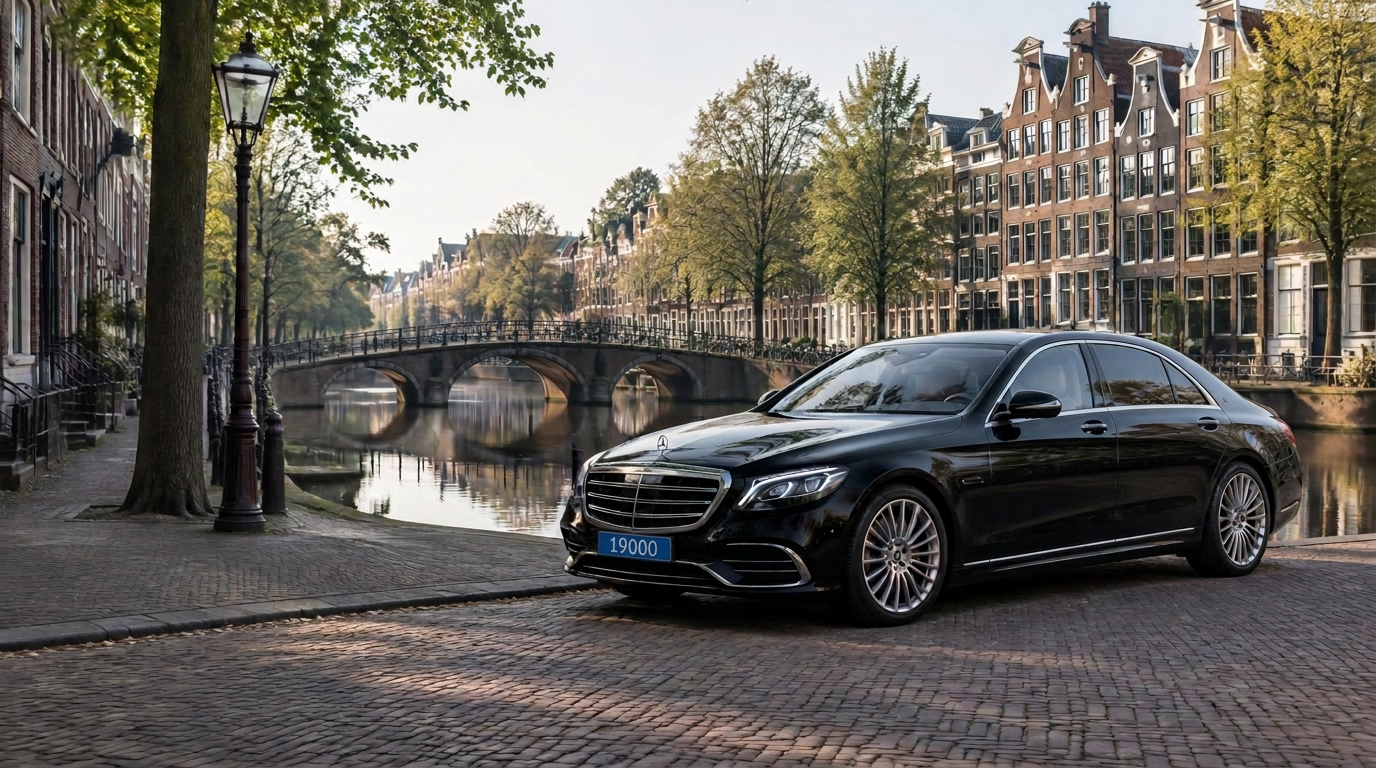 Zwarte Mercedes-Benz S-Klasse aan de Herengracht in Amsterdam
